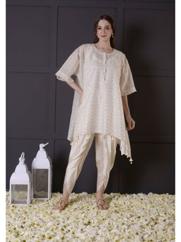 SURABHI ARYA - Off White Modal Embroidered Kurta With Dhoti Co-ords