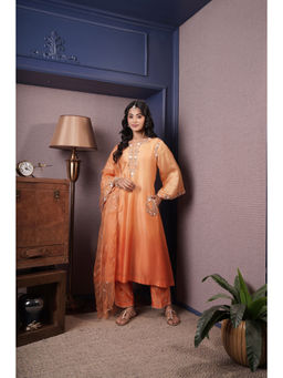 SURABHI ARYA - Orange Chanderi Embroidered Kurta With Pant and Dupatta
