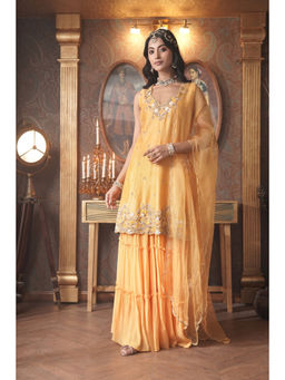 SURABHI ARYA - Yellow Georgette Embroidered Kurta With Sharara and Dupatta