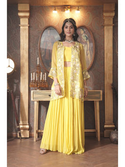 SURABHI ARYA - Yellow Georgette Embroidered Top With Pant With Jacket
