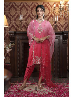 SURABHI ARYA - Pink Organza Embroidered Kurta With Dhoti and Dupatta