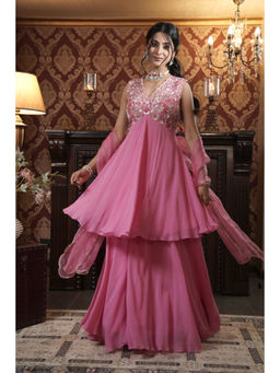 SURABHI ARYA - Pink Silk Embroidered Kurta With Sharara and Dupatta