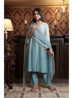 SURABHI ARYA - Blue Chanderi Embroidered Kurta With Pant and Dupatta