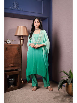 SURABHI ARYA - Green Georgette Embroidered Kaftan With Pant Co-ords