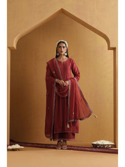 SUI KALA - Yatika Rust Embroidered Pintex Kurta Set with Dupatta