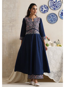 SUI KALA - Leona Indigo Pure Cotton Paisley Printed Anarkali Set