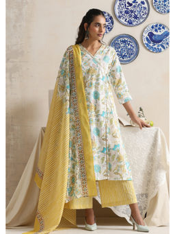 SUI KALA - Arden White Floral Angrakha Kurta Set with Dupatta