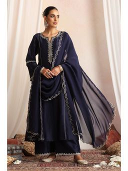 SUI KALA - Sabiha Navy Blue Embroidered Kurta Set with Dupatta