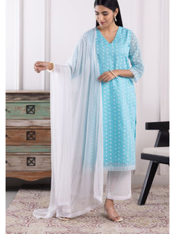 SUI KALA - Erina Blue Kota Kurta Set with Dupatta