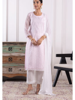 SUI KALA - Lynne Pink Cotton Kota Kurta Set with Dupatta