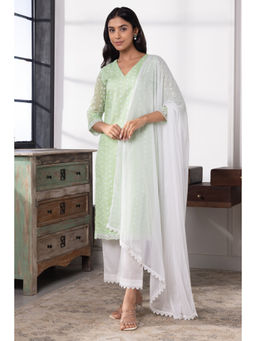 SUI KALA - Freya Green Kota Kurta Set with Dupatta