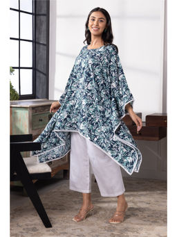 SUI KALA - Nyoma Blue Floral Printed V Neck Kaftan Set