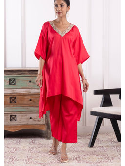 SUI KALA - Rosie Coral Red Cotton Kaftan Set