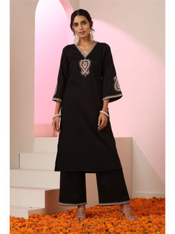 SUI KALA - Anaya Black Cotton Embroidered Kurta Set