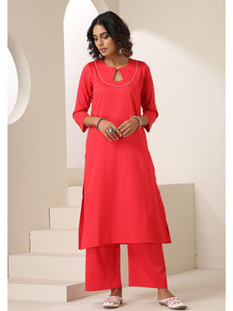 SUI KALA - Mrisha Coral Pink Embroidered Kurta Set