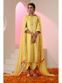 SUI KALA - Abha Yellow Thread Work Kurta Set with Dupatta