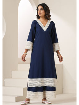 SUI KALA - Aleena Navy Blue V Neck Kurta Set