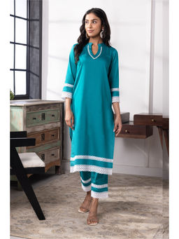 SUI KALA - Luna Teal Pure Cotton Round Neck Kurta Set
