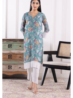 SUI KALA - Solene Mint Floral Georgette Kurta Set