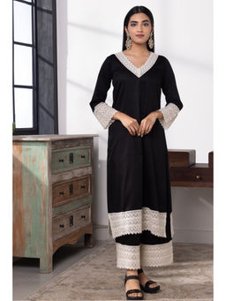 SUI KALA - Aleena Black Pure V Neck Cotton Kurta Set