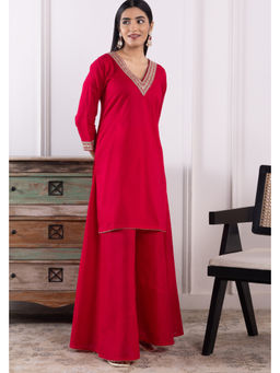 SUI KALA - Celeste Red Mulmul Embroidered Sharara Set