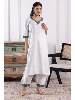 SUI KALA - Savannah White and Green Chanderi Kurta Set