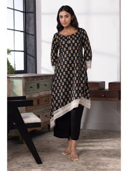 SUI KALA - Davina Black Hand Block Cotton Kurta Set