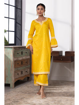 SUI KALA - Kiera Yellow Cotton Embroidered Kurta Set