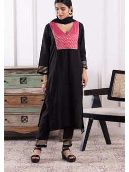 SUI KALA - Dahlia Black Chanderi Kurta Set with Dupatta