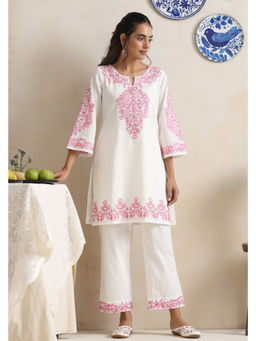 SUI KALA - Gabrielle White and Pink Embroidered Kurta Set