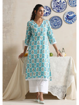 SUI KALA - Lilly Blue Pure Cotton Handblock Printed Kurta Set