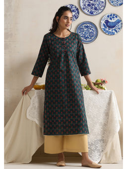 SUI KALA - Ivy Green Floral Printed Handblock Kurta Set