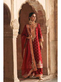 Sheetal Batra - Sumaira - Deep Red Long Kurta and Palazzo with Dupatta