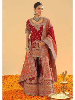 Sheetal Batra - Sehrish - Deep Red Short Kurta with Sharara and Dupatta
