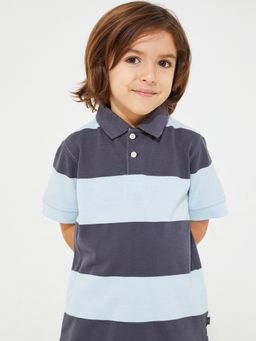 CHERRY CRUMBLE BY NITT HYMAN - Blue Stripes Blended Fabric Twisted Dual Polo T-Shirt