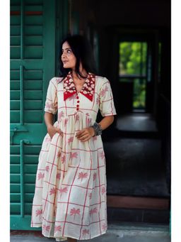 MONRI - White Pure Cotton Floral Collar Midi Dress