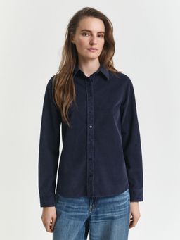 GANT - Women Blue Spread Collar Regular Fit Corduroy Shirt