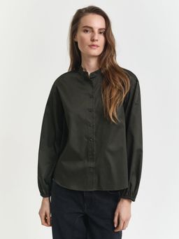 GANT - Women Solid Mandarin Collar Regular Fit Satin Blouse Shirt