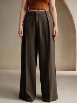 Fnocks - Khaki Casual High-Waisted Wide-Leg Baggy Pant for Women