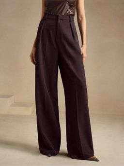 Fnocks - Wine Casual High-Waisted Wide-Leg Baggy Pant for Women
