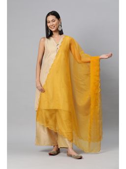 SWI STYLISH - Women Yellow Organza Thread Work Dupatta