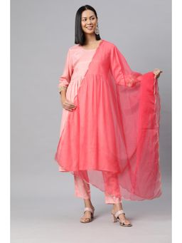 SWI STYLISH - Women Pink Organza Thread Work Dupatta