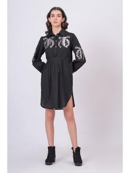 Zolo Label - Black Sequins Midi Shirt Dress