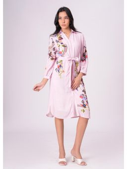 Zolo Label - Lilac Love Printed Pink Knee Length Shirt Dress with Belt