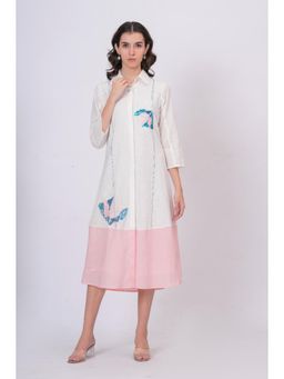 Zolo Label - Pink Linen Embroidered Midi Shirt Dress