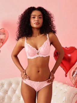 Chelvet - Pink Non-Padded Underwired Lace Bra and Brief