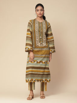 Aarke Ritu Kumar - Olive Printed Kurta With Pant (Set of 2)