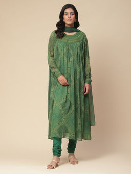 Aarke Ritu Kumar - Green Anarkali With Churidar And Dupatta (Set of 3)