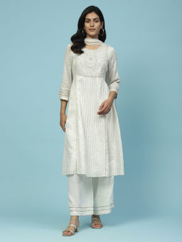 Aarke Ritu Kumar - Ivory Embroidered Kurta With Palazzo And Dupatta (Set of 3)