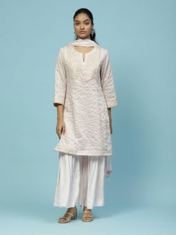 Aarke Ritu Kumar - Pink Embroidered Kurta With Sharara And Dupatta (Set of 3)